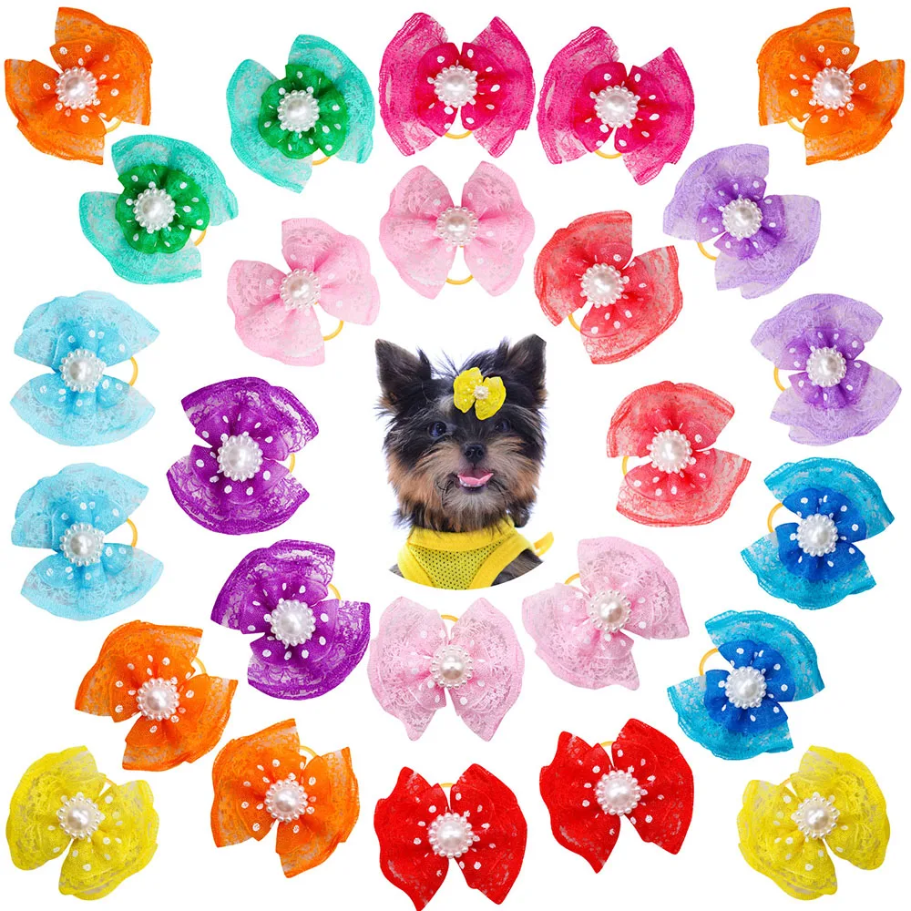 Laços de Cabelo para Cães Pequenos e Gatos 100 Peças em Renda e Fita - Image 6