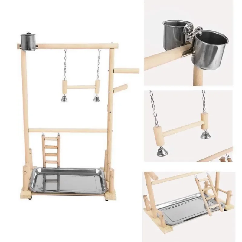 Suporte de Madeira para Pássaros com Bandeja e Escada 36x23x53 cm - Imagem 4