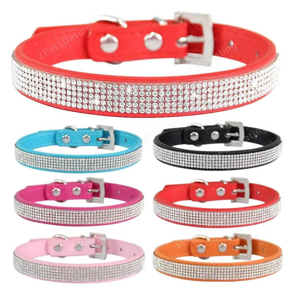 Coleira para Cães e Gatos de Couro PU com Strass Brilhante - Image 2