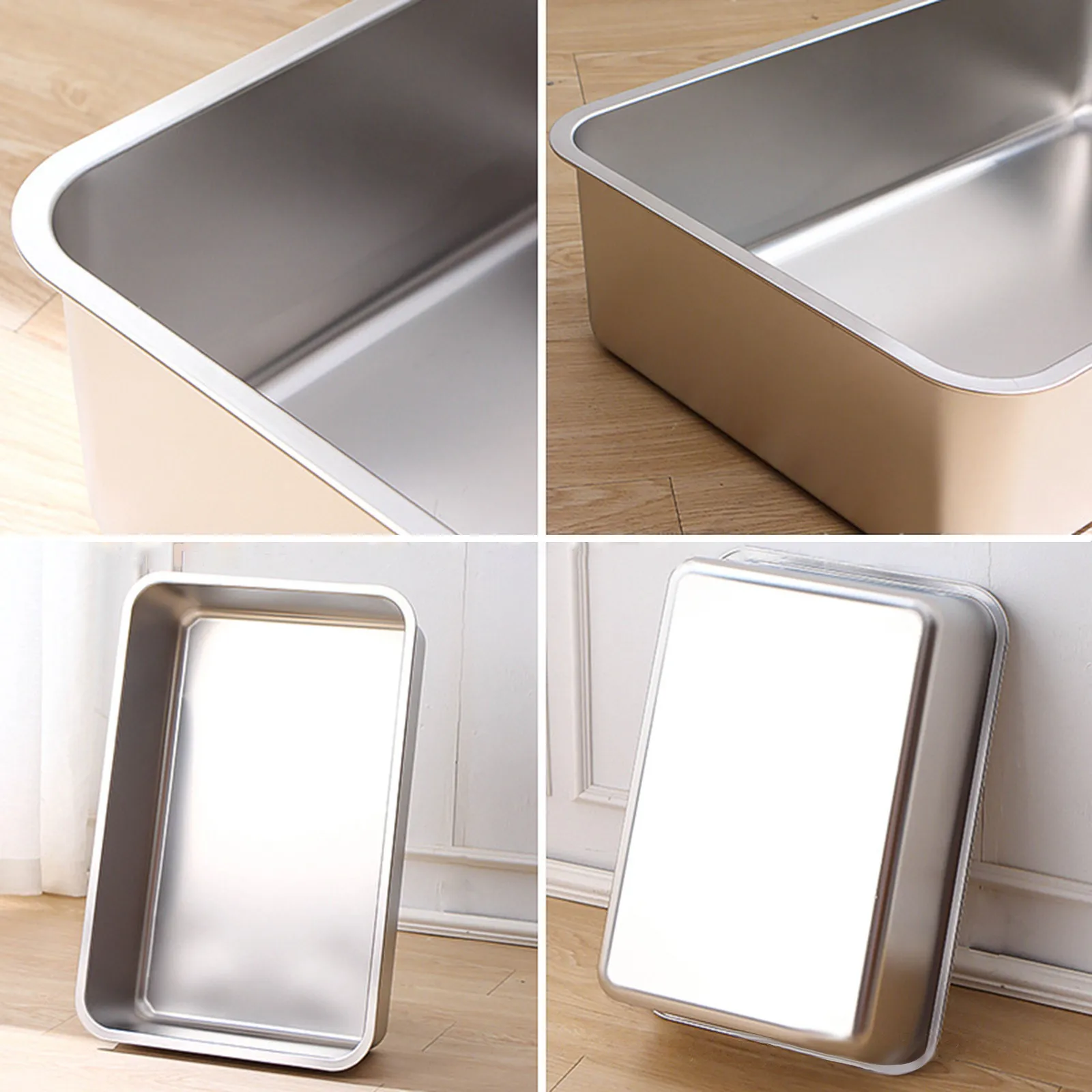 Caixa de Areia Inox para Gatos Grandes 45x35x10 cm Fácil de Limpar - Imagem 2