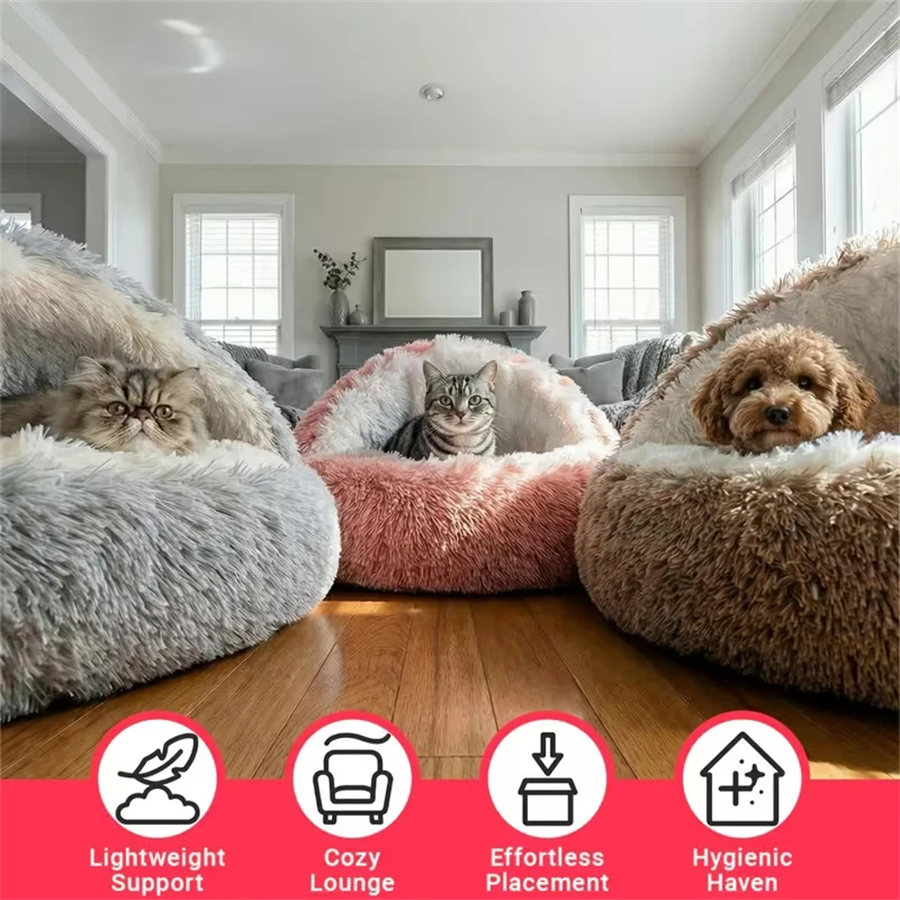 Cama Toca para Gatos e Cães Pequenos de Pelúcia 40x40 cm - Imagem 4
