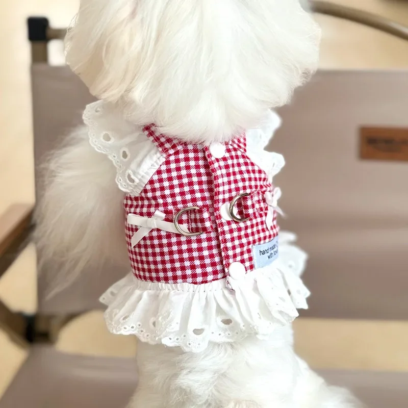 Vestido de Princesa para Cães Xadrez Preto com Renda - Imagem 3