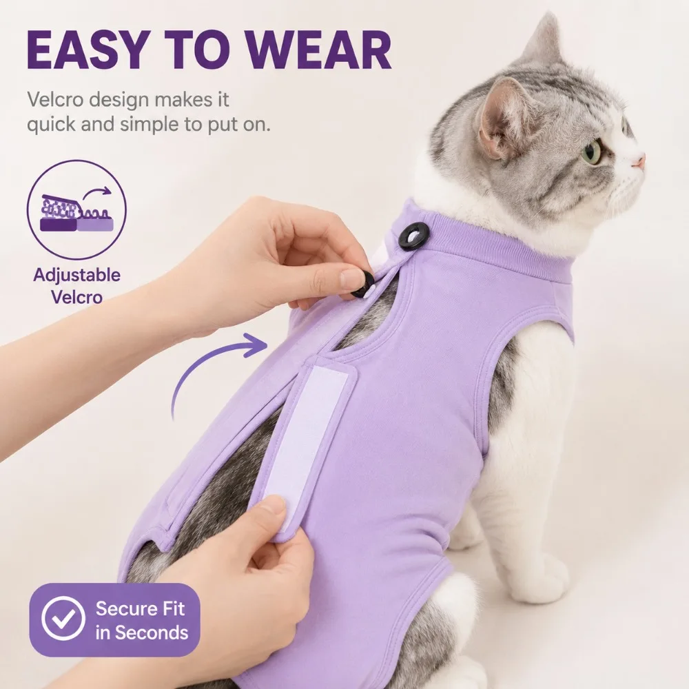 Roupa de Recuperação para Gatos Pós-Cirúrgica com Fecho Ajustável - Imagem 5