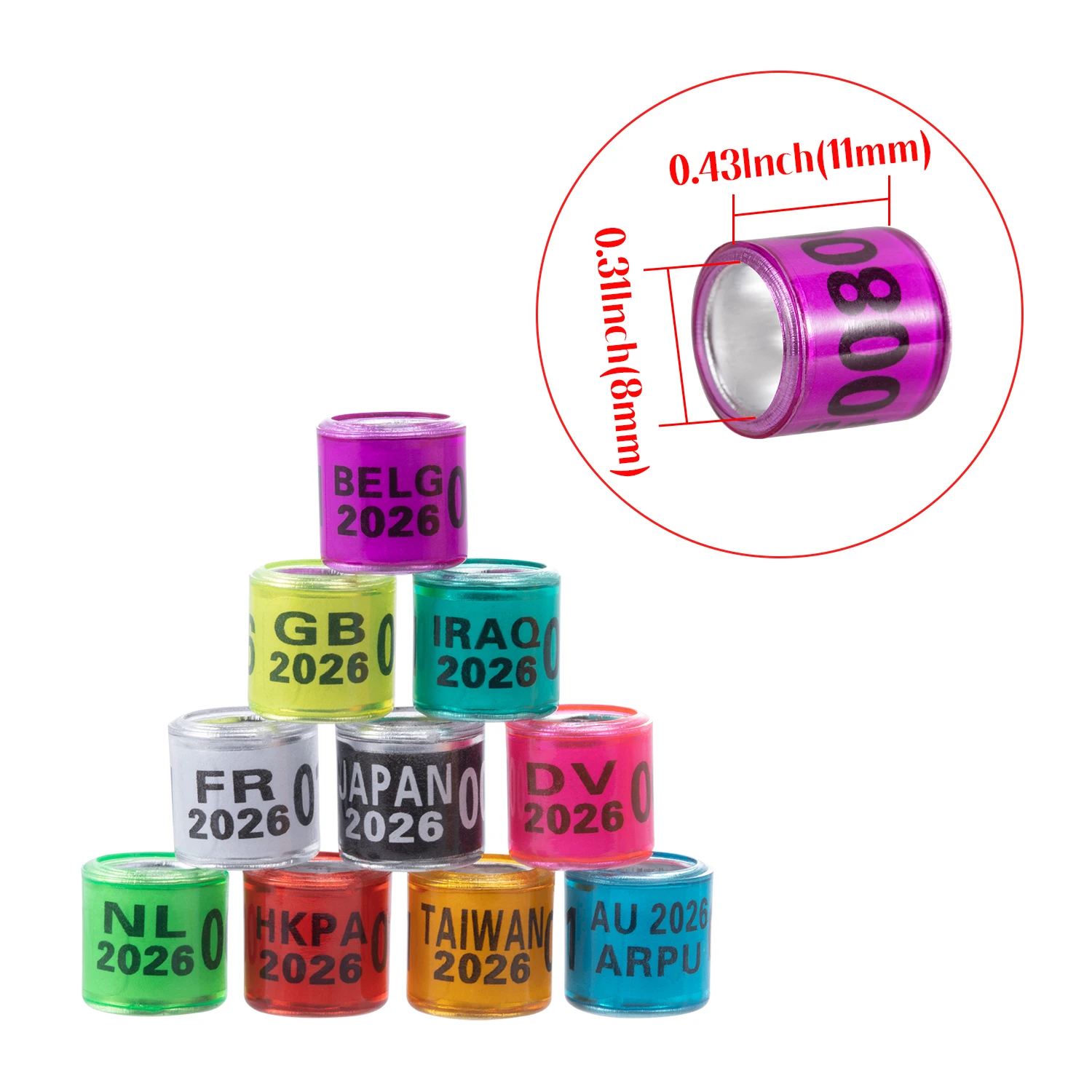 Anel de Pé para Pombos 2026 de Alumínio 8mm com Identificação - Imagem 2