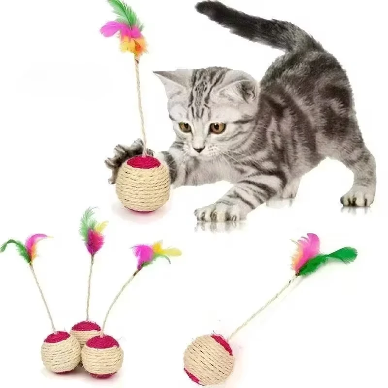 bola de sisal para gatos com pena