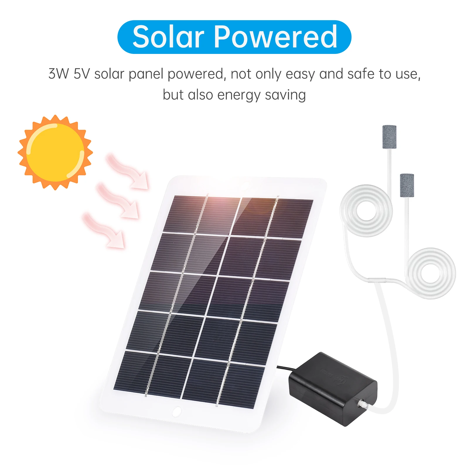 Bomba de Oxigênio Solar para Aquário 3W 5V com 2 Pedras de Bolha - Image 2