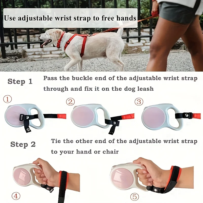 Trela Retrátil para Cães com Pulseira Antiderrapante e Ajustável - Imagem 2