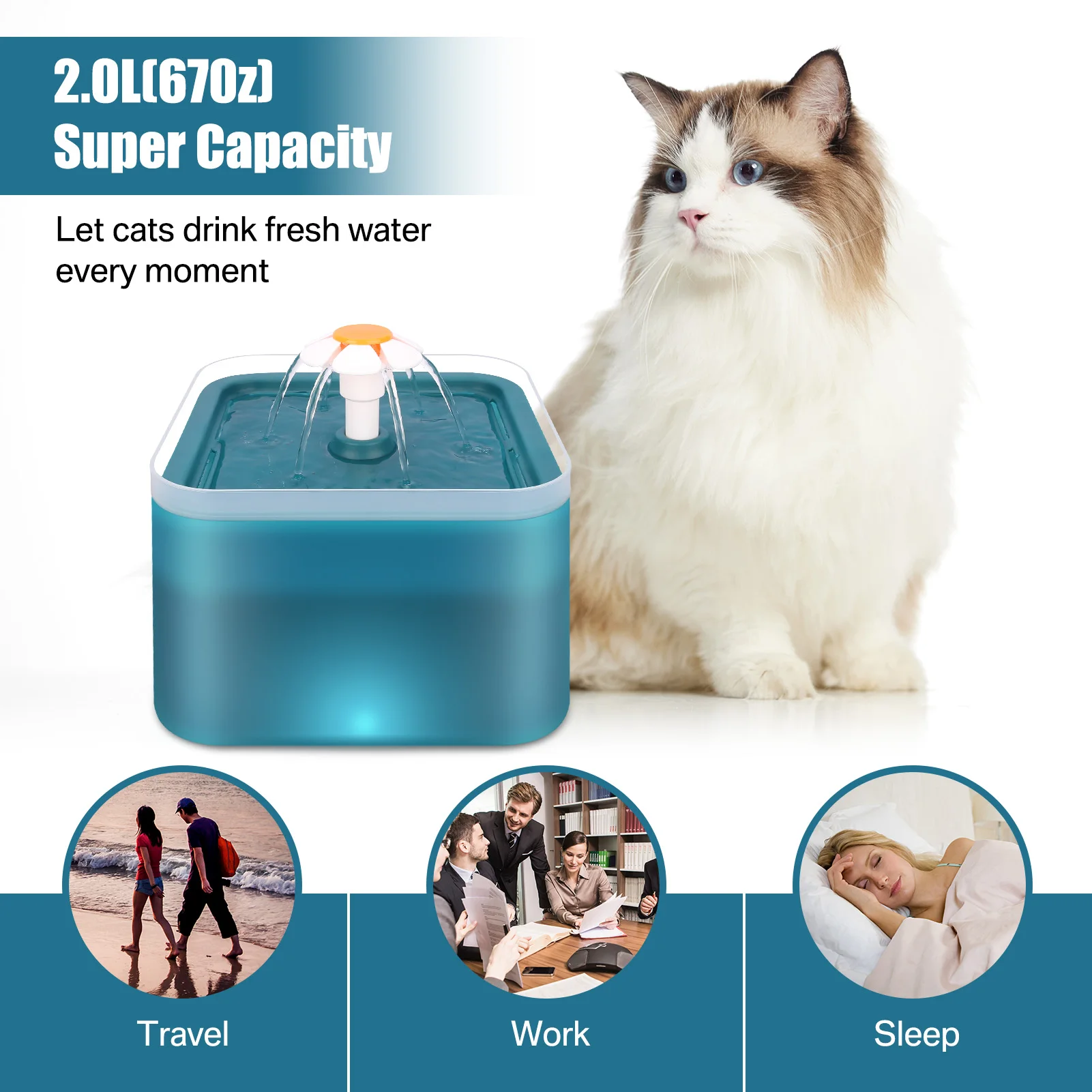 Bebedouro Fonte para Gatos e Cães Pequenos 2 L com Filtro de Carvão - Image 4