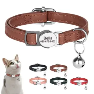 coleira de couro pu para gatos e cães pequenos