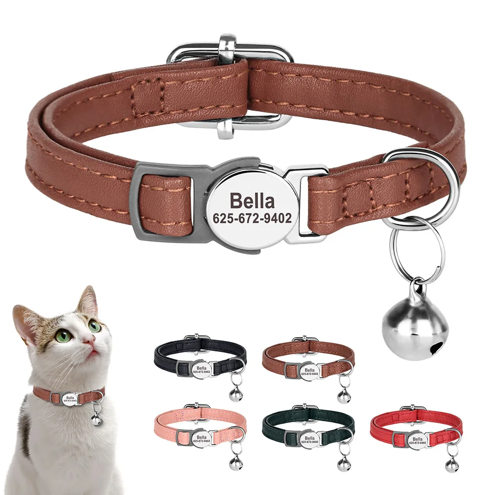 coleira de couro pu para gatos e cães pequenos