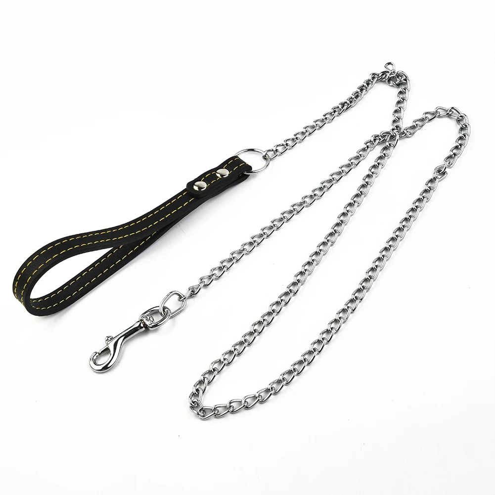 Trela de Metal para Cães 2,0 mm x 120 cm com Alça de Couro - Imagem 4