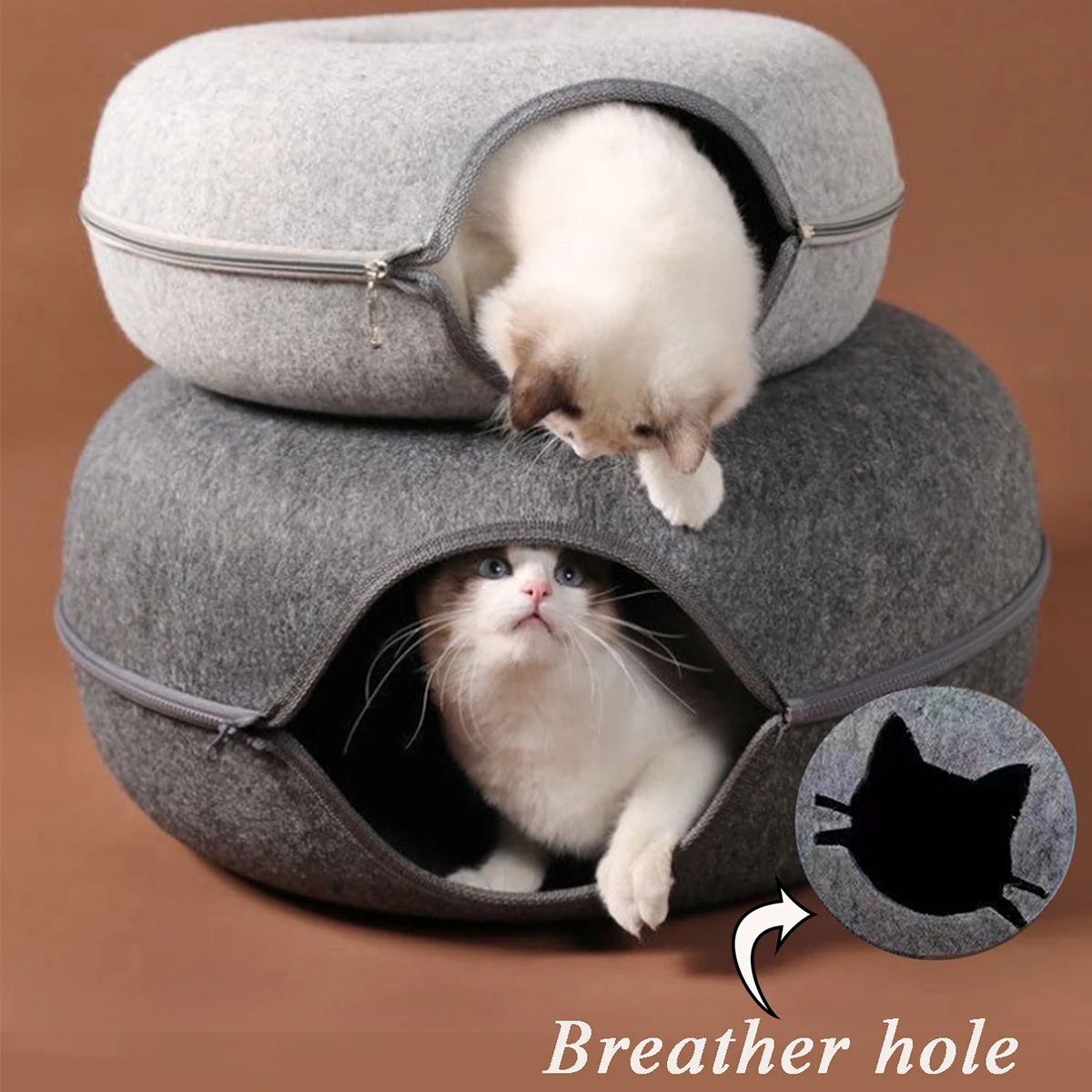 Túnel e Cama para Gatos de Feltro com Zíper Desmontável - Imagem 2