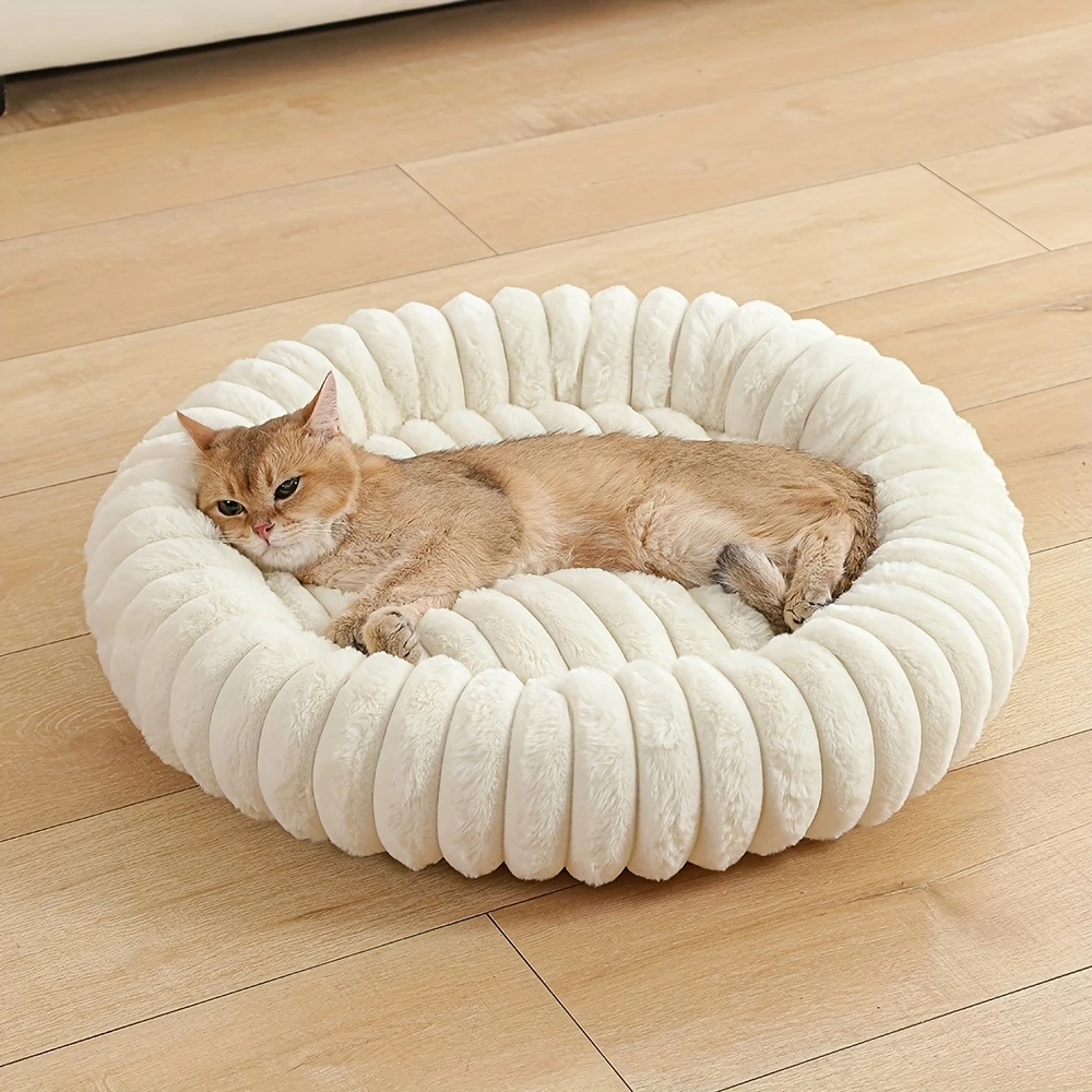 cama redonda de pelúcia para cães e gatos