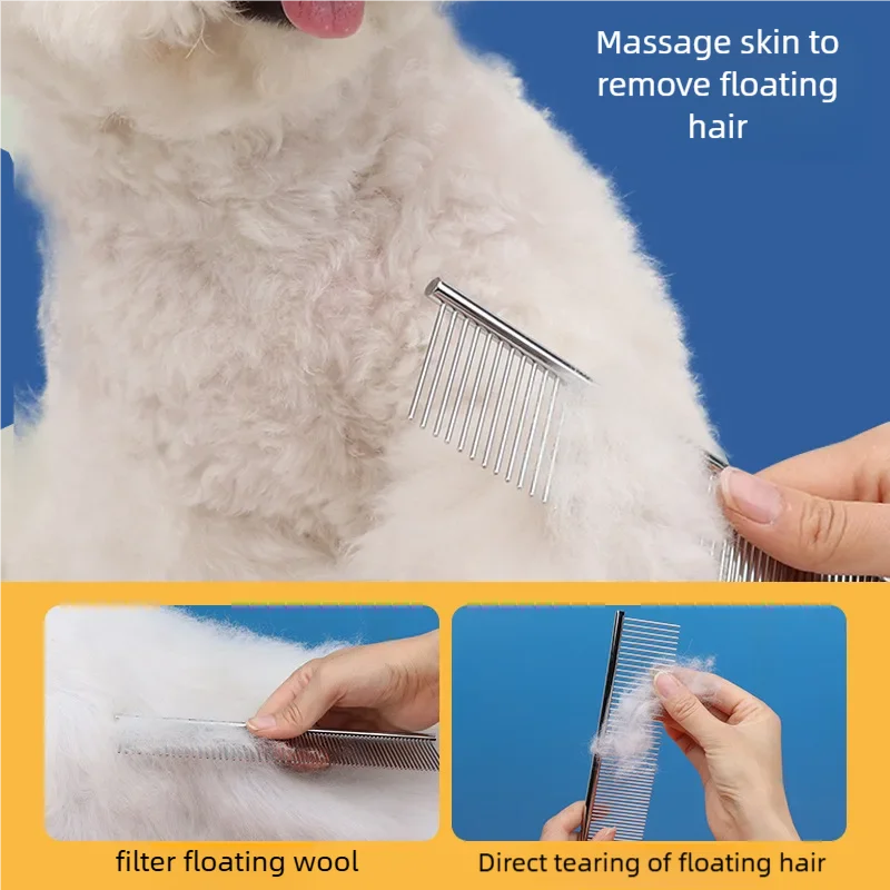 Pente Desembaraçador para Cães e Gatos de Aço Inoxidável com 2 Espaços de Dentes - Imagem 4