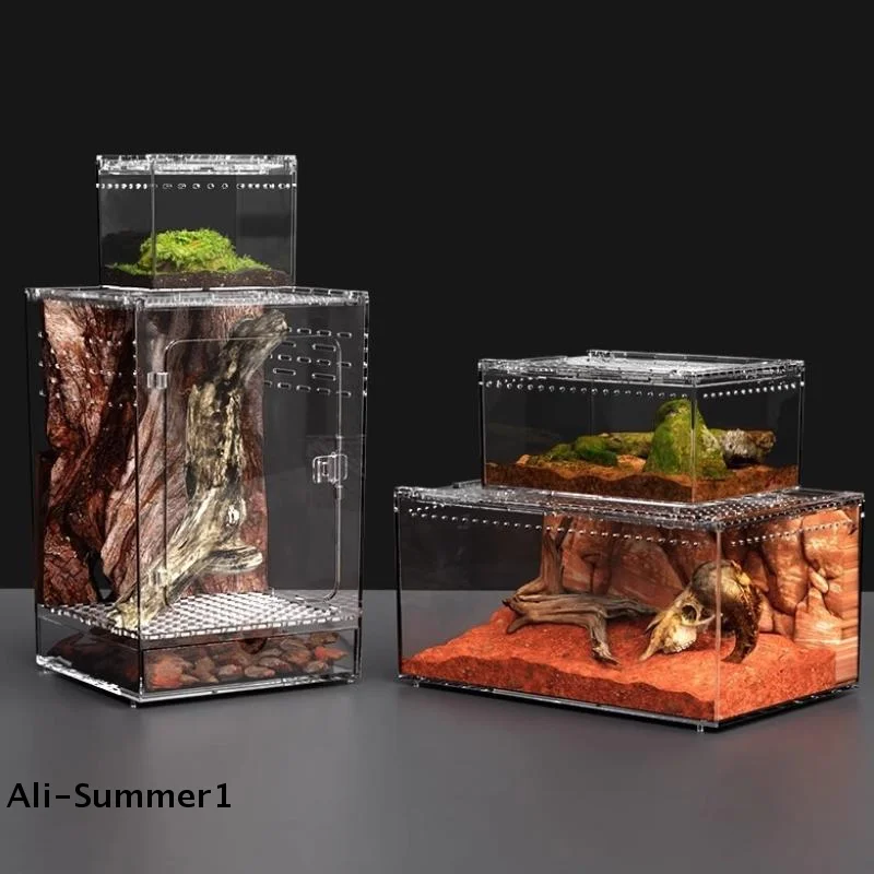Terrário para Répteis de Acrílico Transparente Empilhável com Tampa Deslizante - Imagem 6