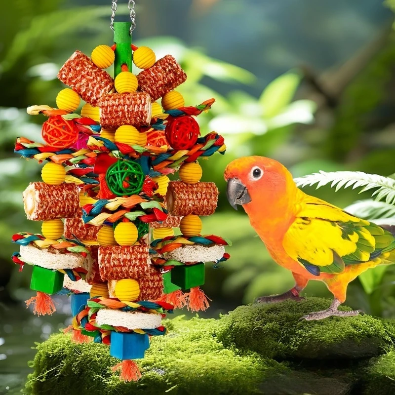 Brinquedo de Forrageamento para Pássaros com Madeira e Rattan - Imagem 2