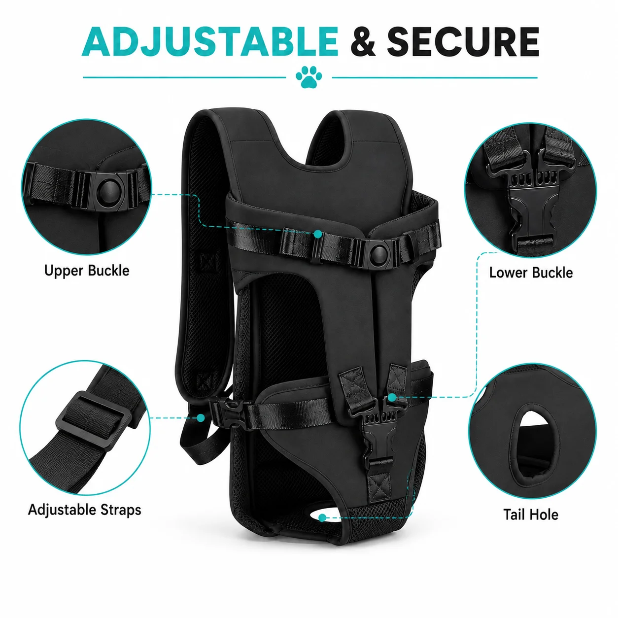 Mochila Frontal para Cães com Alças Ajustáveis e Abertura para Cauda - Imagem 6