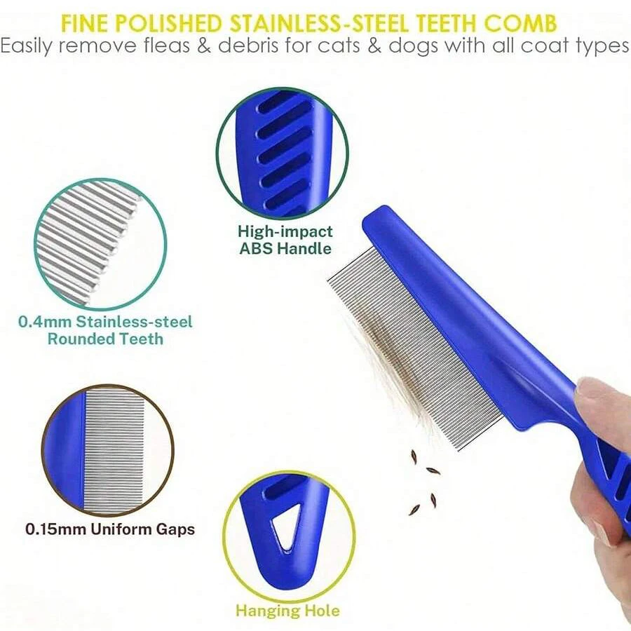 Kit Pente para Pulgas e Piolhos para Cães e Gatos com Dentes Arredondados - Imagem 3