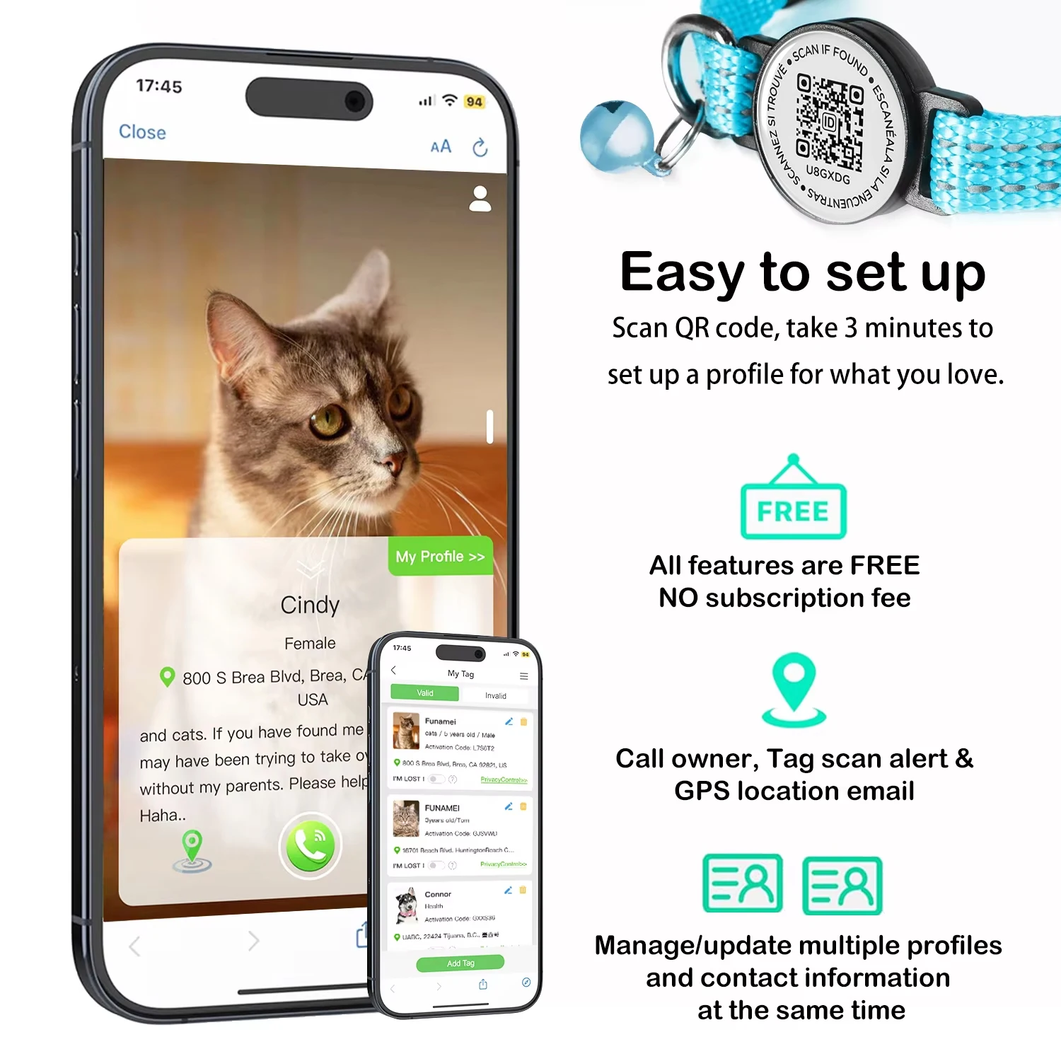 Coleira para Gatos com Suporte AirTag e QR Code Refletiva - Imagem 5