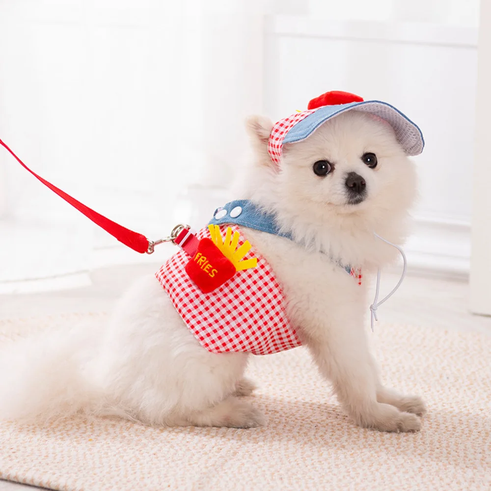 Conjunto Peitoral, Guia e Chapéu para Cães e Gatos, Branco ou Preto - Image 5