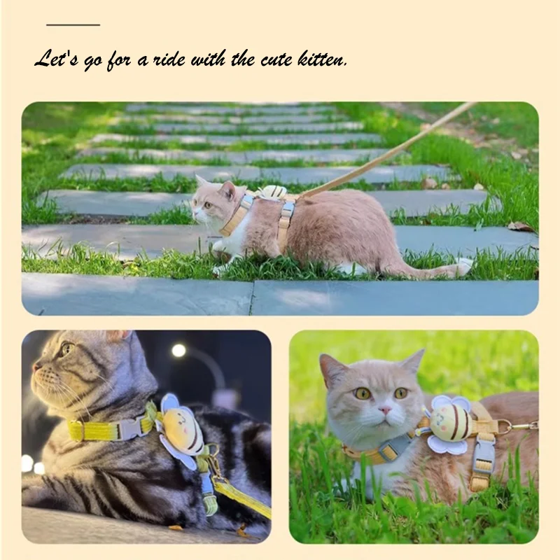 Coleira e Guia para Gatos Design Abelha Ajustável Anti-Fuga - Imagem 2