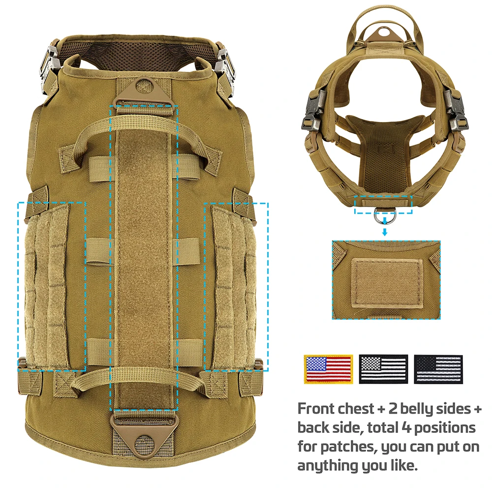 Coleira Tática para Cães Grandes com Bolsas e Bandeira - Imagem 3