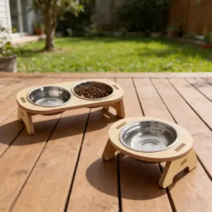 suporte de madeira para comedouro de cães e gatos