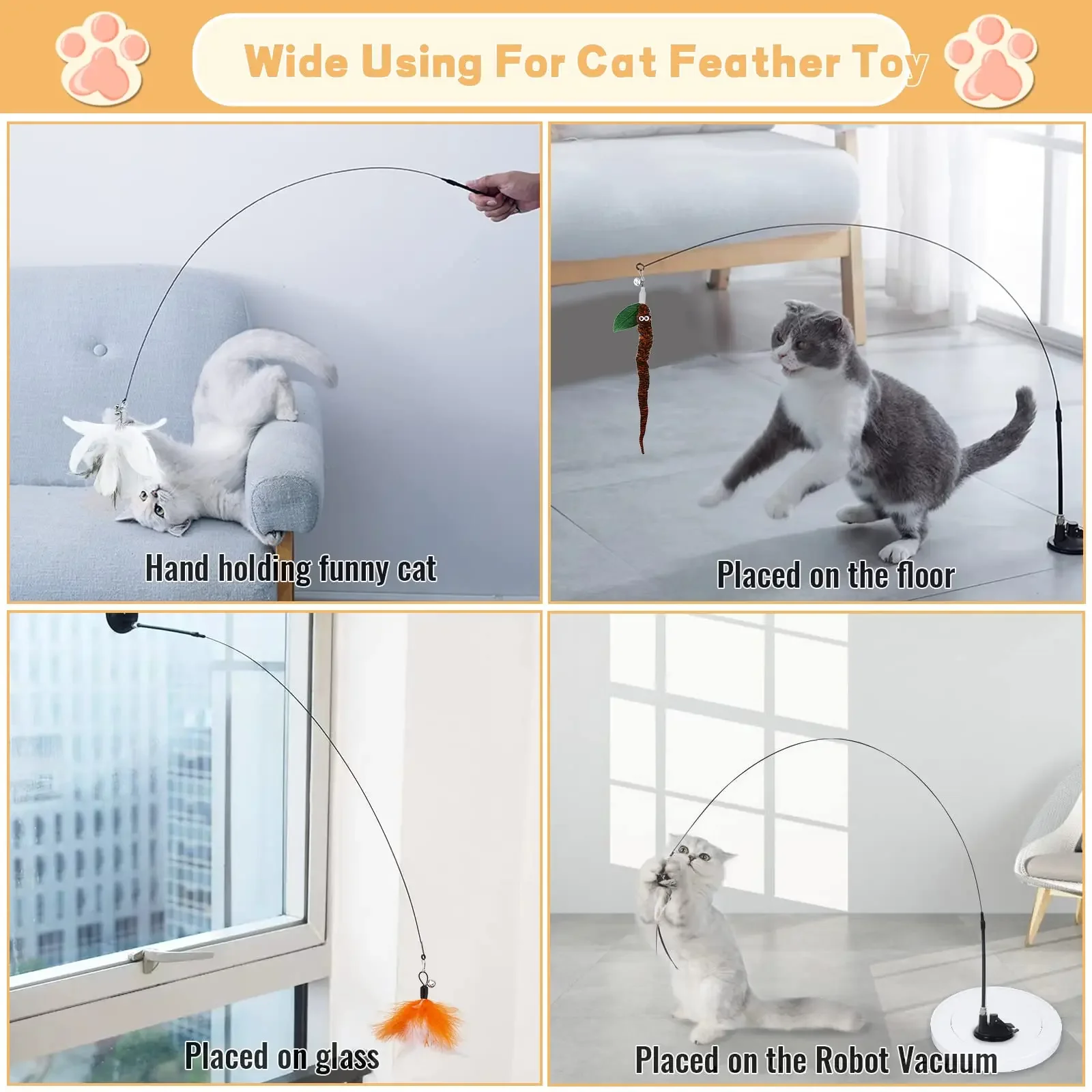 Varinha de Penas para Gatos com Super Ventosa Destacável - Imagem 3