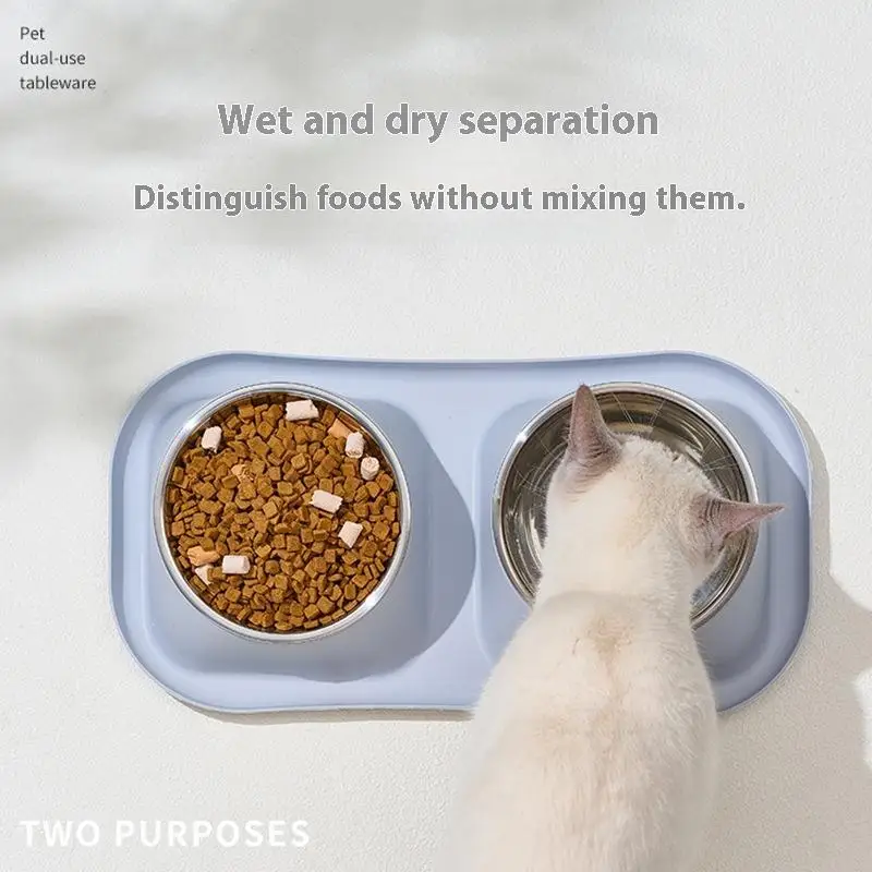 Tigela Dupla para Cães e Gatos de Aço Inoxidável com Base Antiderrapante - Imagem 2