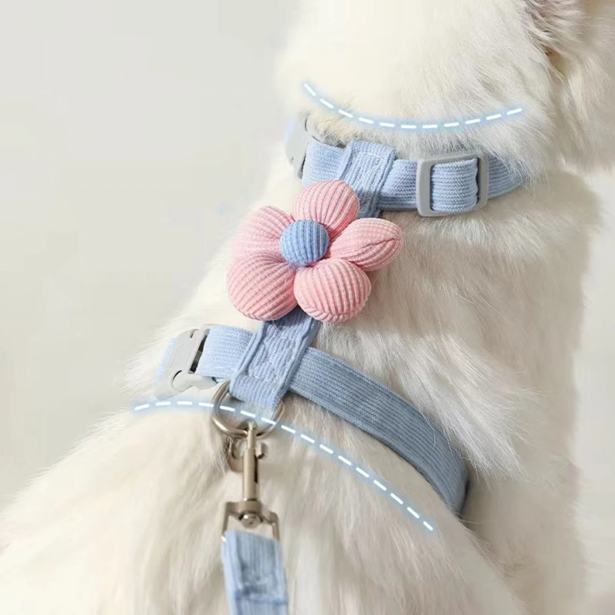 Coleira Peitoral com Guia para Cães e Gatos Ajustável Respirável - Imagem 3