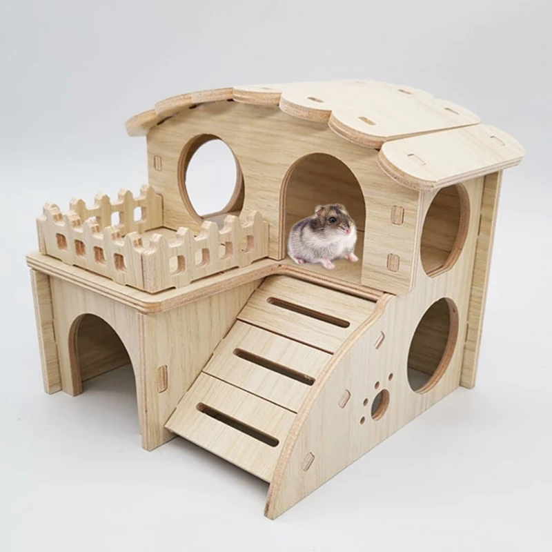 Toca para Hamster de Madeira Duas Camadas 14x13x12,5 cm para Roer - Image 4