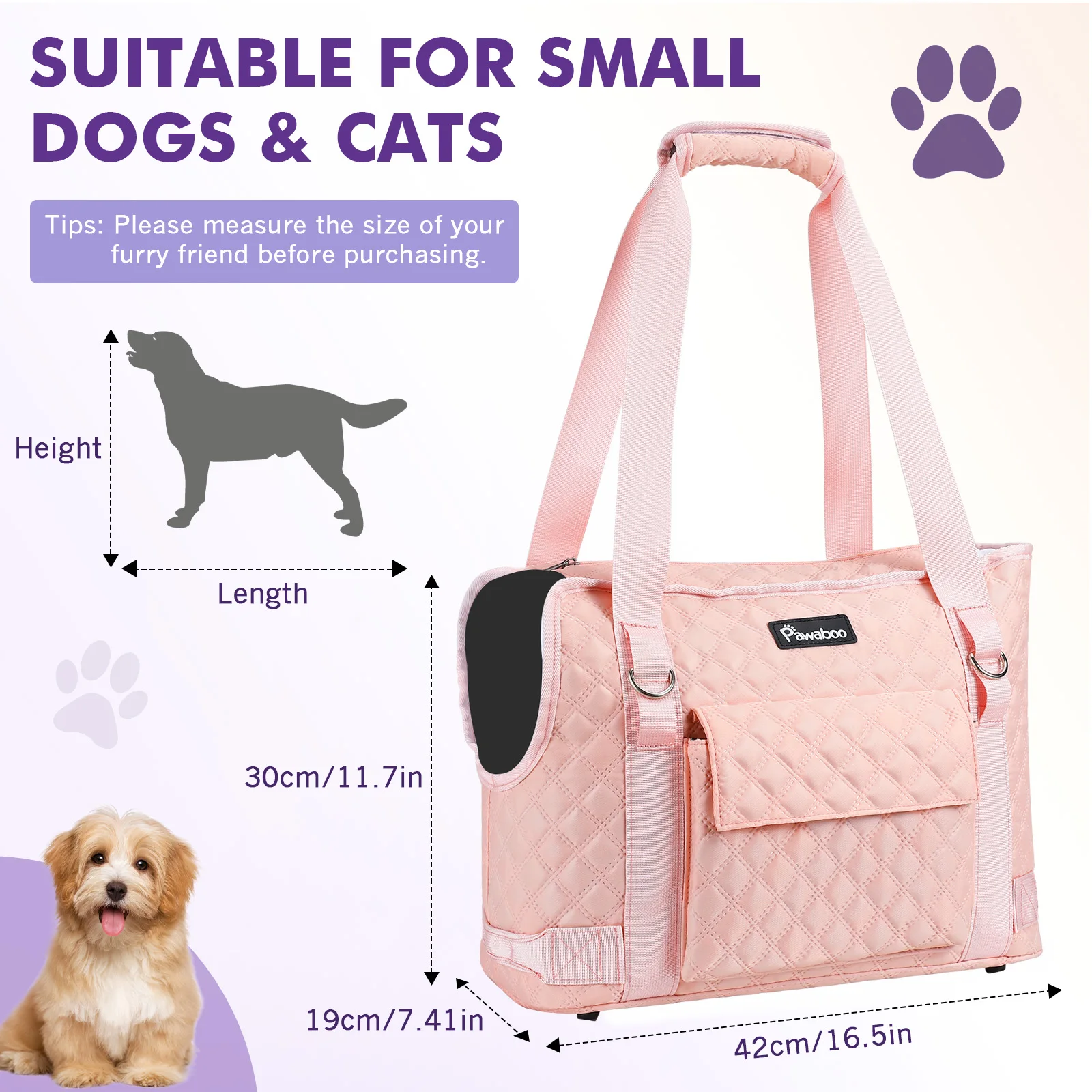 Bolsa de Transporte Pawaboo para Cães Pequenos Amarelo Oliva com Bolso - Imagem 2