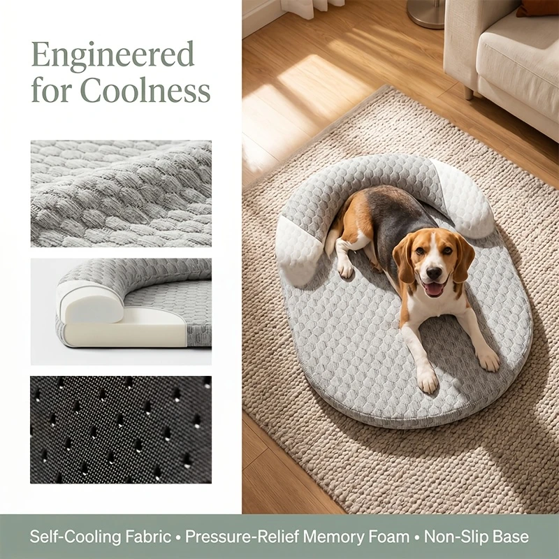 Cama de Seda Gelada para Cães e Gatos Oval com Capa Removível - Imagem 6