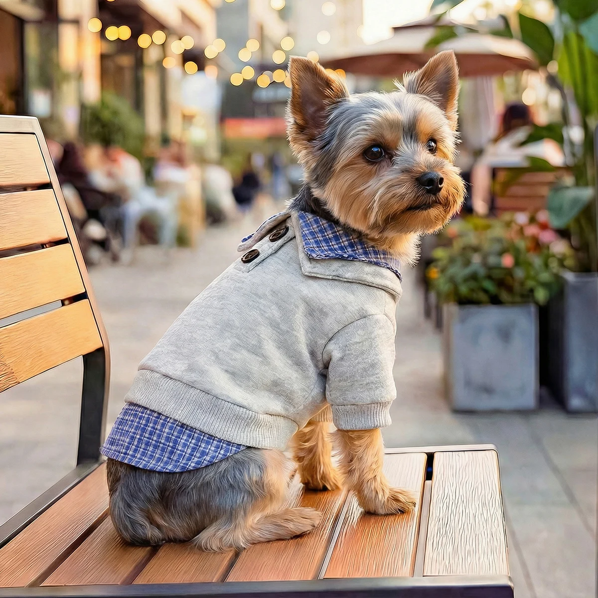 Moletom Pulôver para Cães e Gatos Pequenos Estilo Xadrez Azul - Imagem 5