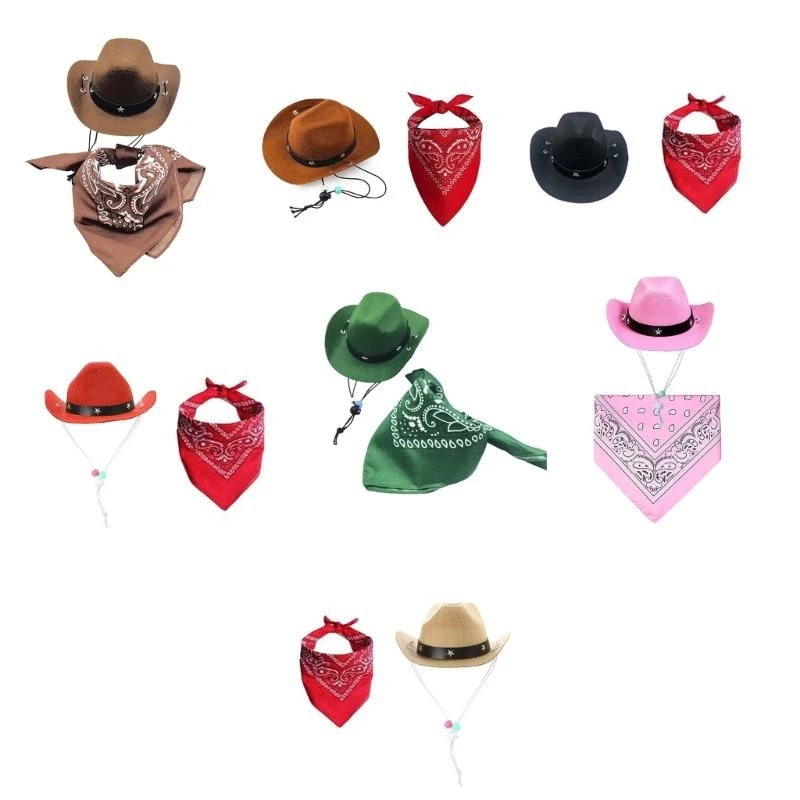 Fantasia Chapéu Cowboy para Cães e Gatos com Bandana de Poliéster - Imagem 3