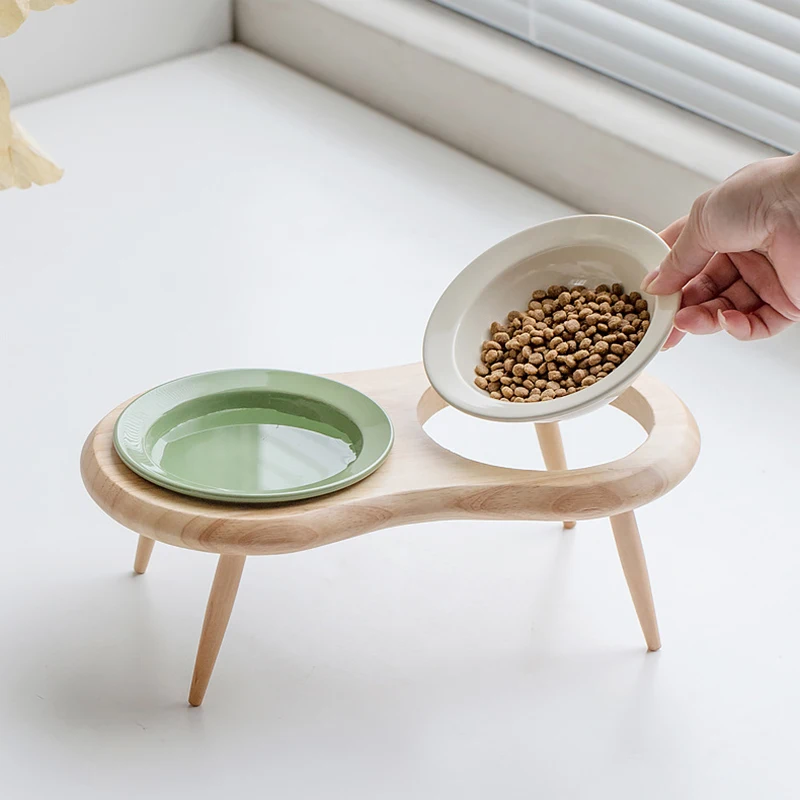 Tigela Dupla de Cerâmica para Gatos e Cães Pequenos com Suporte Ajustável - Imagem 2