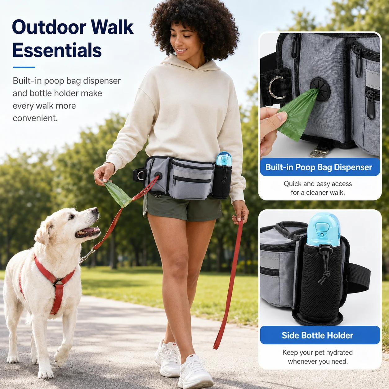 Bolsa de Cintura para Cães com Dispensador de Sacos e Suporte de Garrafa - Imagem 3