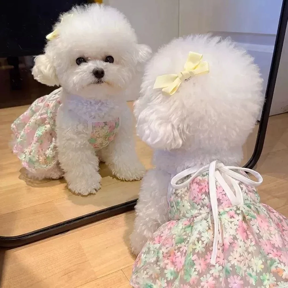 Vestido para Cães com Estampa Floral Saia sem Mangas Respirável - Image 3