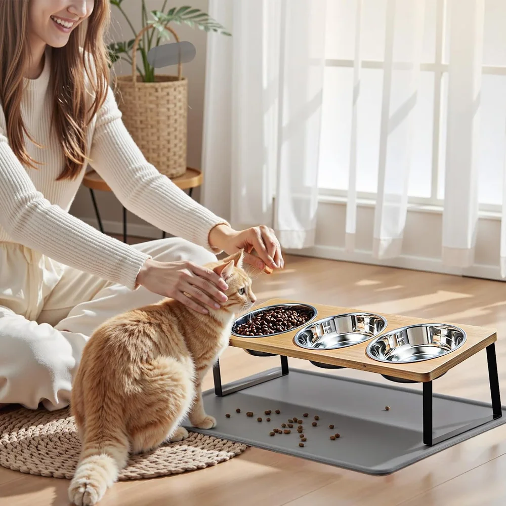 Suporte para 3 Tigelas de Gato com Estrutura de Ferro e Tapete Antiderrapante - Imagem 2