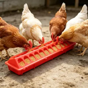 comedouro de chão para aves com 28 furos