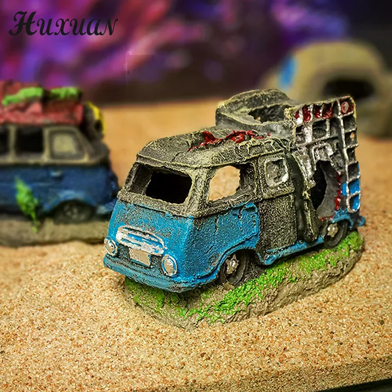 Ornamento de Aquário Demolição de Carro em Resina com Furos para Camarões - Imagem 2