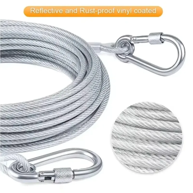 Cabo de Amarração Dupla para Cães de Aço Inoxidável com Mosquetões - Imagem 2