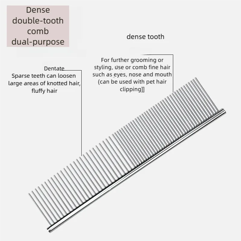 Pente Desembaraçador para Cães e Gatos de Aço Inoxidável com 2 Espaços de Dentes - Imagem 3