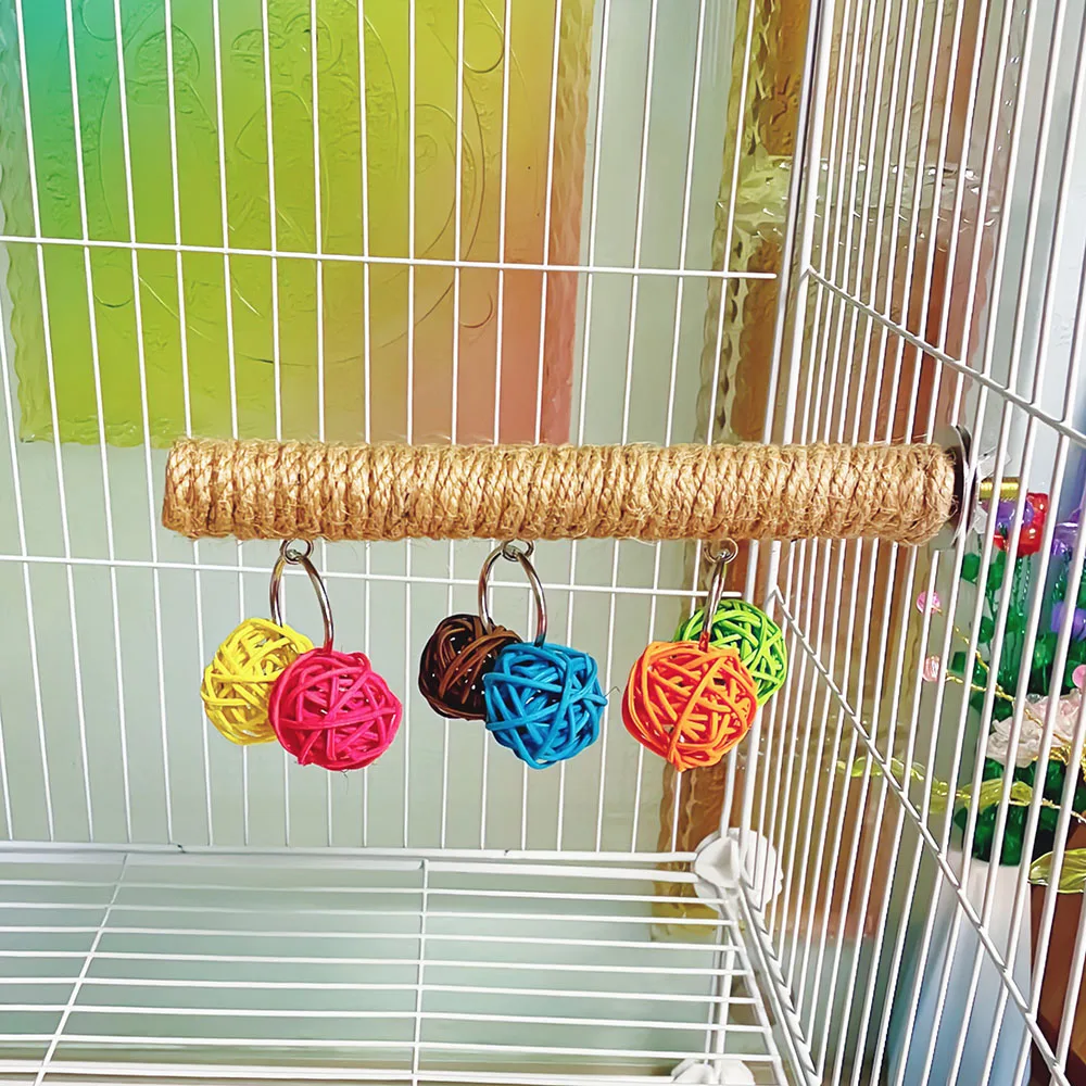 Poleiro de Juta com Bola para Pássaros, Brinquedo para Gaiola, Tamanho Pequeno - Image 2