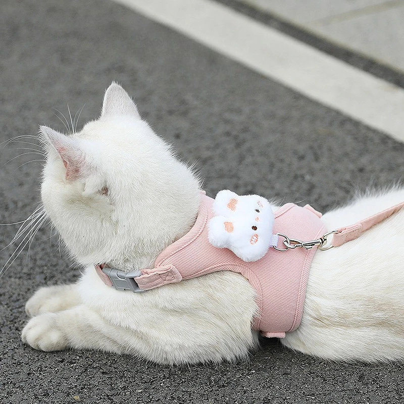 Coleira Peitoral para Gatos e Filhotes de Poliéster Ajustável para Passeio - Imagem 2