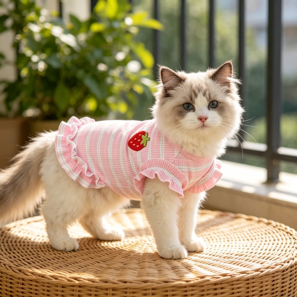 vestido para cães com bordado de morango