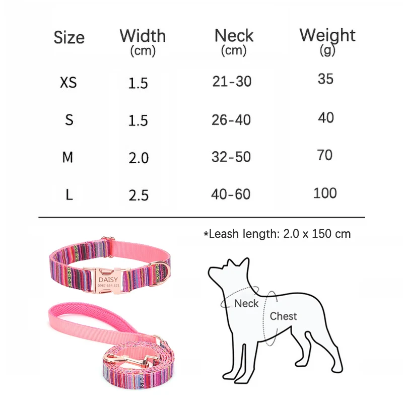 Coleira Listrada Personalizada para Cães com Fivela Rosê - Imagem 6