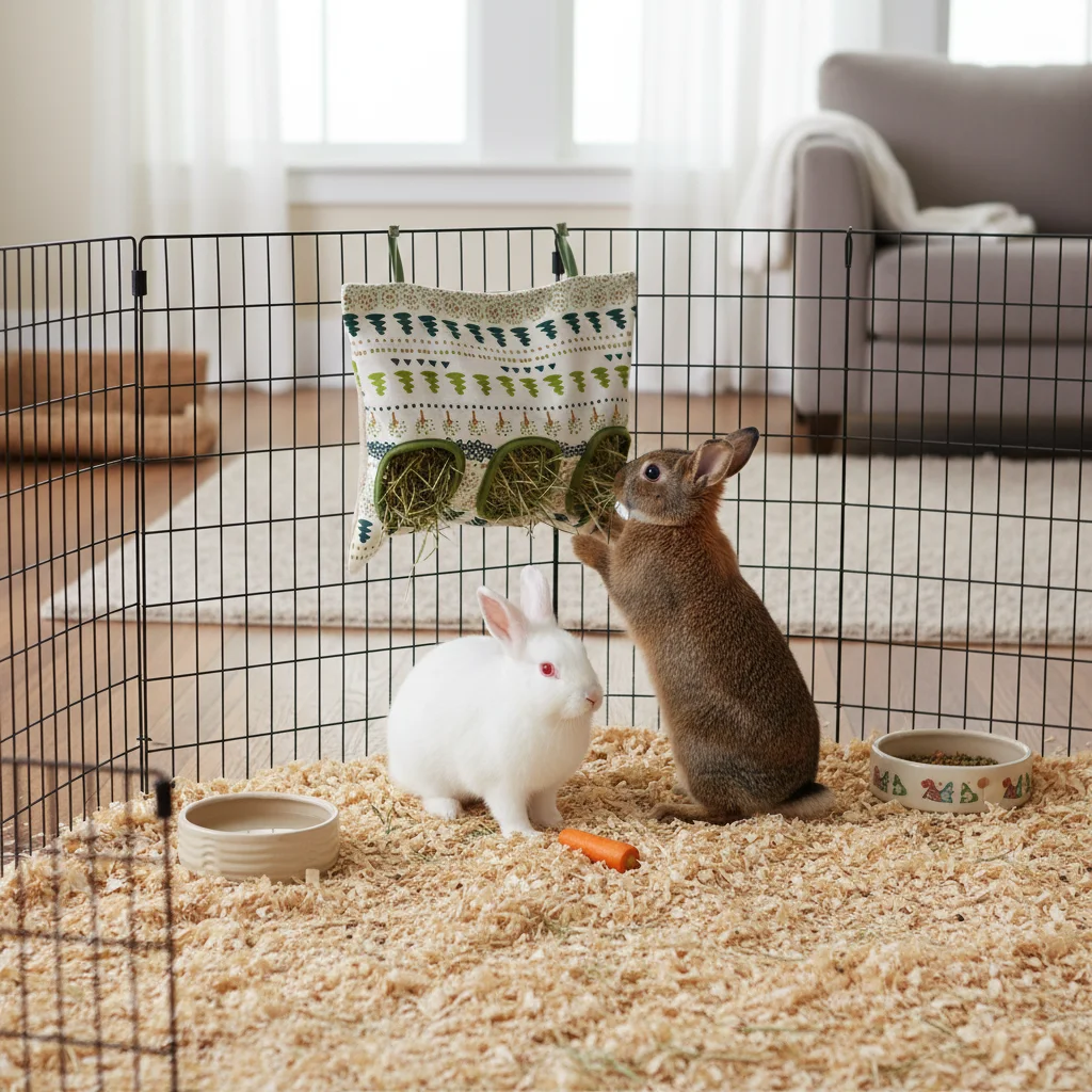 Alimentador de Feno Suspenso para Coelhos e Porquinhos-da-Índia 28x25 cm Antivazamento - Imagem 3