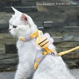 coleira e peitoral ajustável para gatos