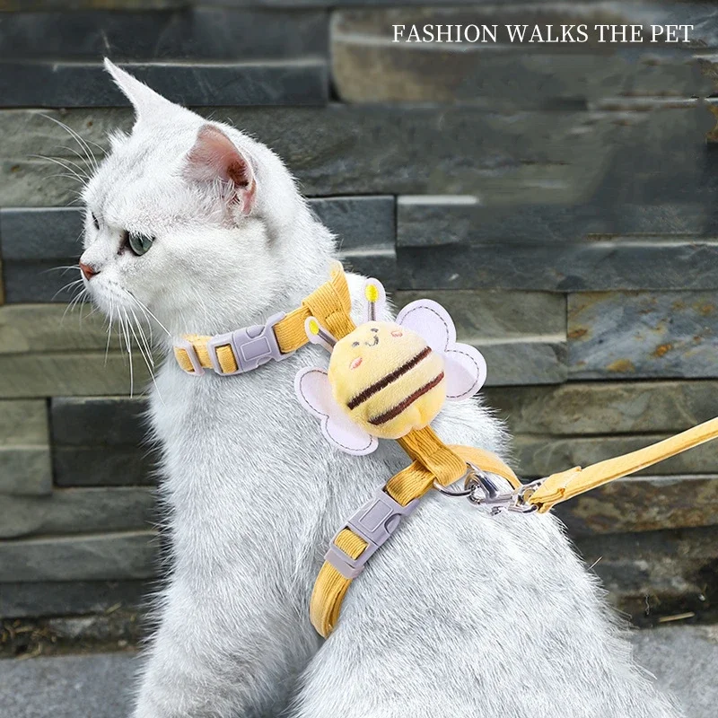 coleira e peitoral ajustável para gatos